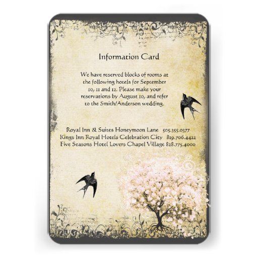 Heart Leaf Pink Tree Vintage Wedding Info Cards Personalized Invite