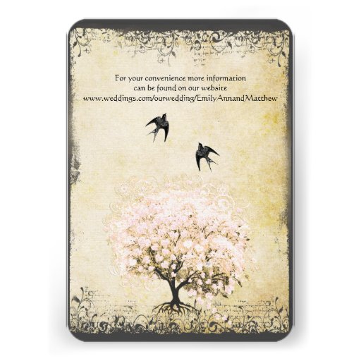 Heart Leaf Pink Tree Vintage Wedding Info Cards Personalized Invite