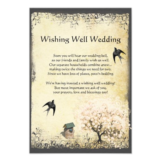 Heart Leaf Pink Tree Vintage Wishing Well Wedding 3.5x5 Paper Invitation Card Zazzle