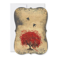 Heart Leaf Red Tree Vintage Birds Wedding Invites invitation