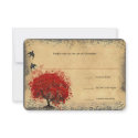 Heart Leaf Red Tree Vintage Birds Wedding RSVP invitation