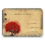 Heart Leaf Red Tree Vintage Birds Wedding RSVP Custom Announcements