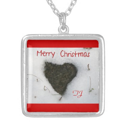 Heart melting snow / Merry Christmas Square Pendant Necklace