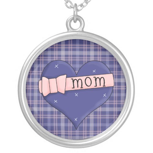 Heart Mom Round Sterling Silver Necklace zazzle_necklace