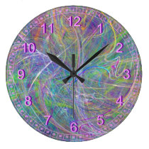 Heart of Light, Abstract Aqua Flames Indigo Swirls wall clocks