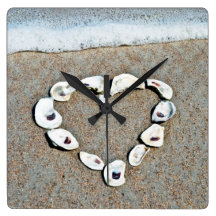 Heart of Seashells on the Beach Clock