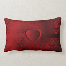 Heart on red damask throw pillows