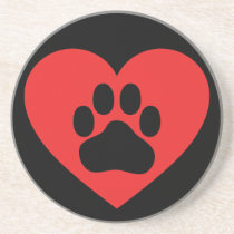 Heart Paw Red Drink Coaster