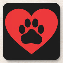 Heart Paw Red Drink Coasters