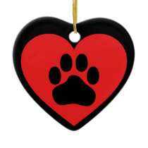 Heart Paw Red Christmas Tree Ornaments