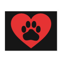 Heart Paw Red Post Cards