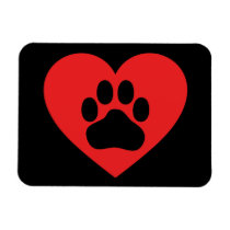 Heart Paw Red Rectangle Magnet