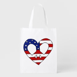 Heart Peace USA Flag Elections Reusable Grocery Bag