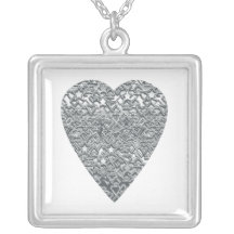 Heart. Printed Light Gray and Mid Gray Pattern. Pendants