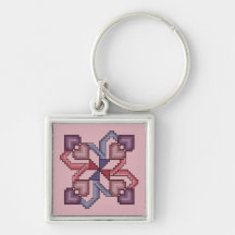 Heart Quilt Square Cross Stitch Keychain