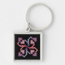 Heart Quilt Square Cross Stitch Keychain