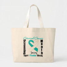 Heart Ribbon Cervical Cancer Screening Month Canvas Bags