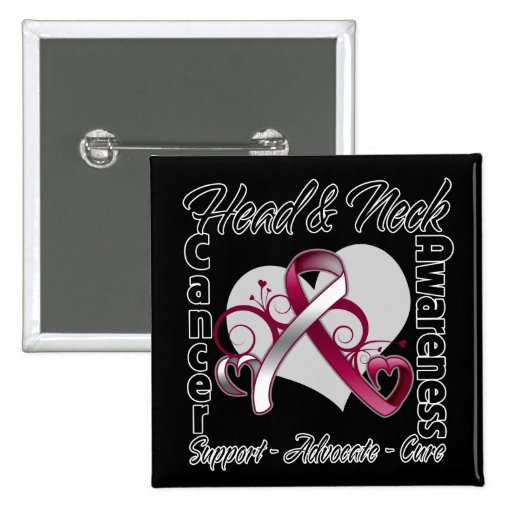 Heart Ribbon - Head and Neck Cancer Awareness Pinback Buttons