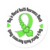 Heart Ribbon May is Mental Health Awareness Month Round Sticker