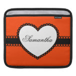 Heart Ribbon on Orange Custom Name iPad Sleeve