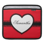 Heart Ribbon on Red Custom Name Sleeves For iPads