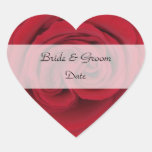 Heart Save the Date Stickers --  Red Rose