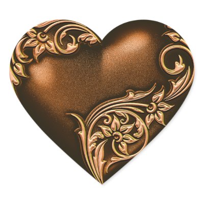 Heart Scroll Chocolate Brown w Gold Sticker