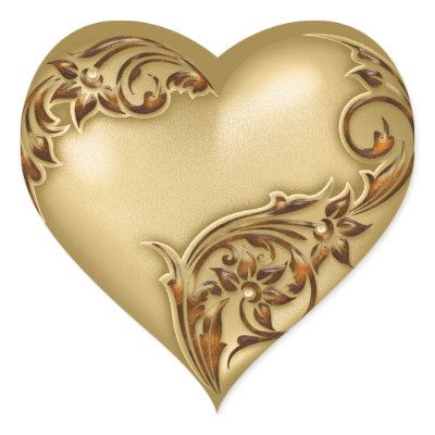 Heart Scroll Gold w Red Gold Heart Sticker
