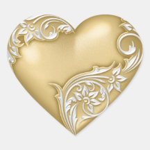Heart Scroll Gold w White Sticker