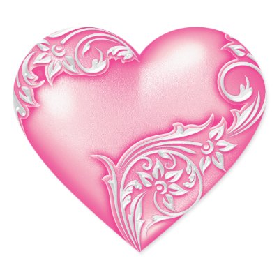 Heart Scroll Light Hot Pink w White Heart Stickers