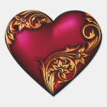 Heart Scroll Red Gold Sticker