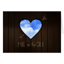 heart shape cut into wooden door/ Valentine card