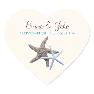 Heart Shape, Starfish Wedding Sticker