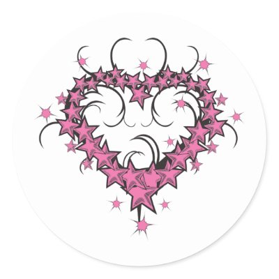 heart shape stars tattoo design round stickers by doonidesigns