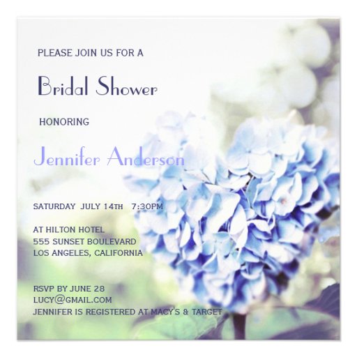 Heart-Shaped Blue Hydrangea Bridal Shower Custom Announcement