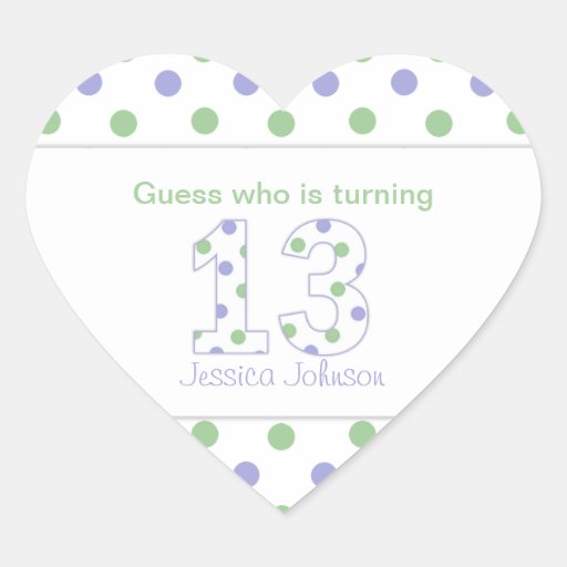 Heart Shaped Personalized 13th Birthday Stickers | Zazzle