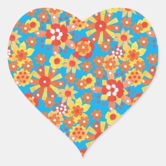Heart-shaped Stickers, Ditzy Orange Flowers