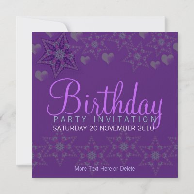 Heart Stars Purple Party Birthday Invitation invitation