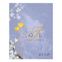 Heart Theme Blue Wedding Monogram RSVP (4.25x5.5) Invitation