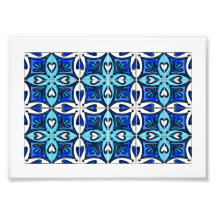 Heart Tiles Inspired by Portuguese Azulejos Blue Photo Print