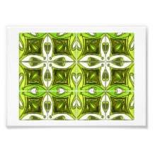 Heart Tiles Inspired by Portuguese Azulejos Green Photographic Print