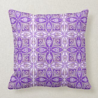 Heart Tiles Inspired Portuguese Azulejos Lavender Throw Pillow