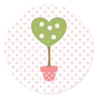 Heart Topiary with White Roses Round Sticker