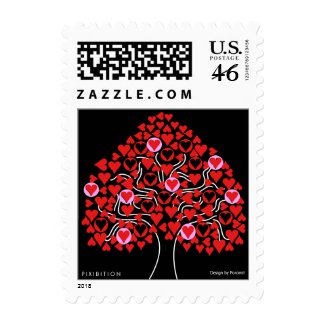 Heart Tree Red Valentine Postage stamp