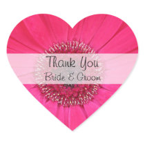 Heart Wedding Thank You Stickers --  Pink Gerbera