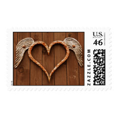 Heart Wings Metal Wall Art Rustic Wood Postage Stamps