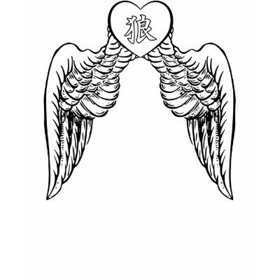Heart with Angel Wings (Wolf Kanji) T-Shirt by PulseDragon