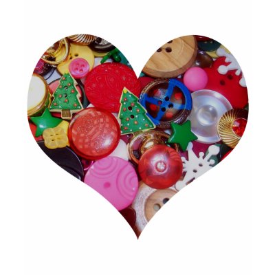 Heart with Christmas Tree Buttons T-shirt by thebuttonlady