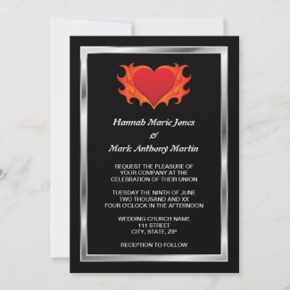 Heart with chrome border biker wedding invitation invitation