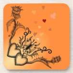 Heart with Flower and Butterfly cork coasters